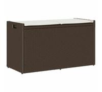 SKTQYQO Baúl de exterior con cojín marrón, 100 cm, de poliratán, banco de almacenamiento con asiento y contenedor, espacio de almacenamiento debajo con bolsa impermeable, material