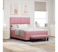 SKTQYQO Cama con canapé Spring con colchón y banco rosa para dormitorios Estructura de cama para hotel y estudios 160 x 200 cm terciopelo