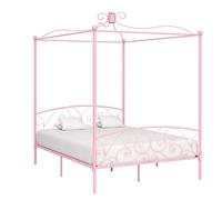 SKTQYQO Cama con dosel rosa de metal, cama multifuncional con estructura de cama para dormitorios, apta para hoteles y estudios, 160 x 200 cm