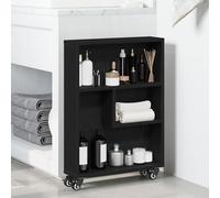 SKTQYQO Carrito de almacenamiento estrecho de madera de roble negro, 48 x 13 x 68 cm, con ruedas y estantes ajustables para cocina, baño, interiores modernos, compacto, organización espacial