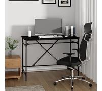 SKTQYQO Escritorio negro 100 x 50 x 75 cm de madera multicapa y hierro con estructura estable y tablero espacioso para oficina y casa, estilo industrial