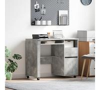 SKTQYQO Escritorio para ordenador de hormigón gris con 4 ruedas móviles y cajón integrado, diseño compacto para oficina doméstica, moderno, aglomerado sintético mate