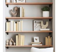 SKTQYQO Estante de pared marrón claro 100 x 30 x 2 cm roble macizo tratado con pintura - Estante de pared rústico de madera maciza para baño, cocina o salón - Estantería resistente