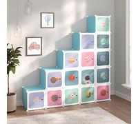 SKTQYQO Estantería de almacenamiento para niños con 15 cubos azules de polipropileno, organizador modular con estructura de acero, fácil de montar y limpiar, ideal para habitación de los niños