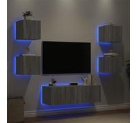 SKTQYQO Estantería de pared para TV con luces LED RGB, mueble para TV gris Sonoma de madera multicapa, amplio espacio para reproductores de DVD y objetos decorativos, diseño de pared