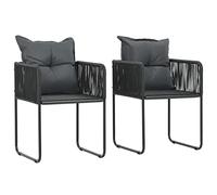 SKTQYQO Juego de 2 sillas de jardín de ratán sintético negro con cojines respaldos, material PE impermeable y estructura de acero barnizado, ideal para exteriores, patio y terraza, cómodas