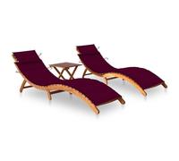 SKTQYQO Juego de 2 tumbonas plegables con mesa y cojines de madera maciza de acacia, para exterior e interior, estructura duradera y resistente a la intemperie, completo