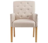 SKTQYQO Juego de 4 sillas de comedor con reposabrazos beige de tejido ergonómico y relleno suave para comedor, cómodo y estable, con patas de madera de hevea y diseño