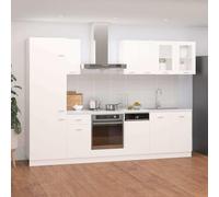 SKTQYQO Juego de armarios de cocina de 8 piezas blanco aglomerado con vitrina colgante y panel lavavajillas, solución de almacenamiento espaciosa y organizada para ollas y electrodomésticos,