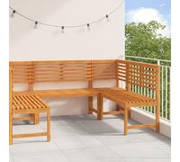 SKTQYQO Juego de banco de jardín de 5 piezas de madera maciza de acacia con 3 bancos y 2 sillas, mesa de comedor exterior resistente a los agentes atmosféricos para 6 personas, color