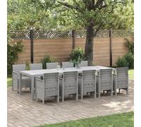 SKTQYQO Juego de comedor de jardín de 11 piezas con mesa gris claro polirratán 150 x 100 x 73 cm y 6 sillas con cojines, juego completo para exteriores con estructura duradera de acero