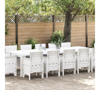 SKTQYQO Juego de comedor de jardín de 13 piezas de ratán sintético blanco con mesa rectangular de 150 x 100 x 73 cm y 12 sillas con cojines, muebles de exterior resistentes a los rayos UV para patio