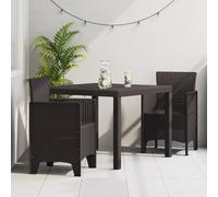 SKTQYQO Juego de comedor de jardín de 3 piezas de polirratán marrón, mesa y sillas para exteriores con diseño rectangular, resistente a los agentes atmosféricos y a los rayos UV para balcón,