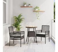 SKTQYQO Juego de comedor de jardín de 3 piezas negro poliratán con mesa y sillas, juego completo para exterior con cojines crema, diseño moderno y ahorra espacio, material duradero