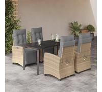 SKTQYQO Juego de comedor de jardín de 5 piezas con cojines beige mixto de polirratán, juego de balcón, decoración de jardín apto para balcones