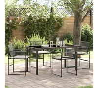 SKTQYQO Juego de comedor de jardín de 5 piezas con cojines de ratán sintético negro para exteriores, sillas de jardín modernas y duraderas para patio y balcón, juego completo con mesa rectangular