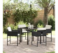 SKTQYQO Juego de comedor de jardín de 5 piezas con cojines marrones de ratán sintético, mesa y sillas plegables para exteriores, juego de comedor de jardín de 5 piezas completo