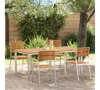 SKTQYQO Juego de comedor de jardín de 5 piezas de madera maciza de acacia, mesa exterior de 180 x 90 x 75 cm con 4 sillas apilables, marco de acero antioxidante para durabilidad y resistencia