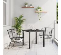 SKTQYQO Juego de comedor de jardín de 5 piezas de poliratán negro con mesa y sillas, muebles de exterior modernos para patio y terraza, estructura estable de acero, fácil montaje,