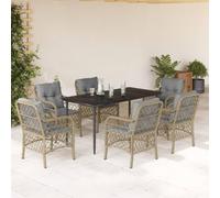 SKTQYQO Juego de comedor de jardín de 7 piezas con cojines beige mixto de polirratán, juego de patio, juego de balcón apto para patios y terrazas
