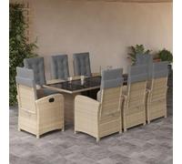 SKTQYQO Juego de comedor de jardín de 9 piezas con cojines beige mixto de polirratán, juego de muebles de jardín, apto para patios y terrazas