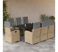 SKTQYQO Juego de comedor de jardín de 9 piezas con cojines beige mixto de polirratán, juego para exteriores, muebles de jardín, apto para patios y terrazas