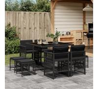 SKTQYQO Juego de comedor de jardín de 9 piezas con cojines negros de polirratán, juego para exteriores, muebles de jardín, apto para jardines