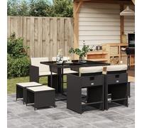 SKTQYQO Juego de comedor de jardín de 9 piezas con cojines negros de ratán sintético para exteriores, juego de balcón apto para balcones