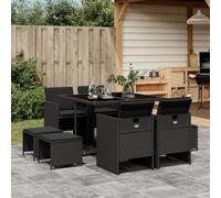 SKTQYQO Juego de comedor de jardín de 9 piezas con cojines negros de ratán sintético para exteriores, juego de patio apto para patios y terrazas
