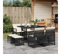 SKTQYQO Juego de comedor de jardín de 9 piezas con cojines negros de ratán sintético para exteriores, juego de patio apto para jardines