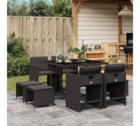 SKTQYQO Juego de comedor de jardín de 9 piezas con cojines negros de ratán sintético para exteriores, juego de jardín para relajarse al aire libre patios y terrazas