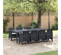 SKTQYQO Juego de comedor de jardín de 9 piezas con mesa rectangular y 8 sillas de ratán sintético negro para exterior, juego completo para patio con cojines y diseño moderno