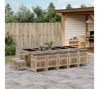 SKTQYQO Juego de comedor de jardín, decoración de jardín, juego para exteriores, apto para patios y terrazas, 15 unidades, con cojines beige mixto de polirratán