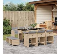 SKTQYQO Juego de comedor de jardín, juego para exteriores, decoración de jardín, apto para balcones, 11 piezas, con cojines beige mixto de polirratán