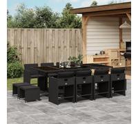 SKTQYQO Juego de comedor de jardín, juego para exteriores, decoración de jardín, apto para patios y terrazas, 13 unidades, con cojines negros de ratán sintético
