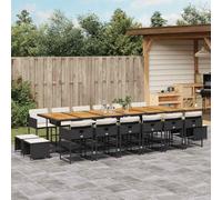 SKTQYQO Juego de comedor de jardín, juego para exteriores, juego de balcón apto para balcones, 17 piezas, con cojines negros de ratán sintético
