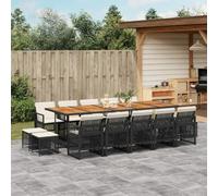 SKTQYQO Juego de comedor de jardín, juego para exteriores, juego de balcón apto para jardines, 15 unidades, con cojines negros de ratán sintético