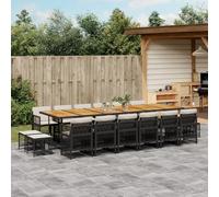 SKTQYQO Juego de comedor de jardín, juego para exteriores, juego de balcón apto para jardines, 17 piezas, con cojines negros de ratán sintético