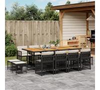 SKTQYQO Juego de comedor de jardín, juego para exteriores, juego de jardín para relajarse al aire libre jardines 13 piezas con cojines negros de ratán sintético