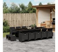 SKTQYQO Juego de comedor de jardín Juego para exteriores Juego de muebles de exterior multifuncionales Adecuado para jardines de 15 piezas con cojines negros de ratán sintético