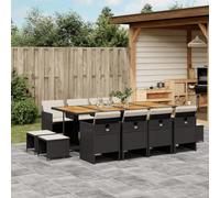SKTQYQO Juego de comedor de jardín, juego para exteriores, muebles de jardín, 13 unidades, con cojines negros de ratán sintético