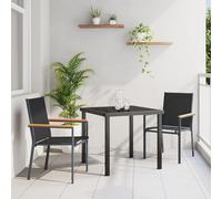 SKTQYQO Juego de muebles de jardín de 3 piezas negro con asiento de textileno y estructura de acero para balcón o terraza, diseño moderno y compacto, materiales duraderos y resistencia a los