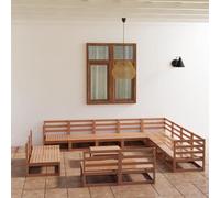 SKTQYQO Juego de salón de jardín, decoración de jardín, juego para exteriores, apto para jardines, 13 piezas, marrón, ámbar y madera maciza de pino
