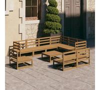 SKTQYQO Juego de salón de jardín Juego de jardín para relajarse al aire libre Muebles de terraza Adecuado para balcones 10 piezas Marrón Ámbar Madera maciza Pino