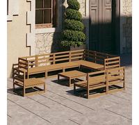 SKTQYQO Juego de salón de jardín, juego para exteriores, muebles de terraza, apto para patios y terrazas, 10 unidades, marrón ámbar, madera maciza pino