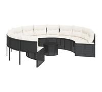 SKTQYQO Juego de sofá de jardín circular negro con mesa de cristal