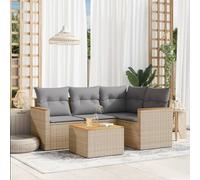 SKTQYQO Juego de sofá de jardín de 5 piezas con cojines beige mixto de polirratán, juego para exteriores, muebles de terraza, apto para jardines