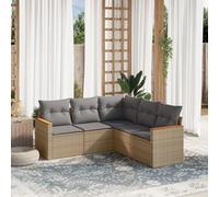 SKTQYQO Juego de sofá de jardín de 5 piezas con cojines beige mixto de polirratán muebles de terraza, juego para exteriores apto para jardines
