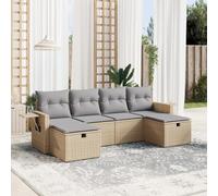 SKTQYQO Juego de sofá de jardín de 6 piezas con cojines beige mixto de polirratán Conjunto de jardín para relajarse al aire libre Juego de muebles de exterior multifuncionales Adecuado para jardines