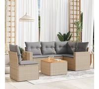 SKTQYQO Juego de sofá de jardín de 6 piezas con cojines beige mixto de polirratán Conjunto de muebles de exterior multifuncionales Juego de patio Adecuado para balcones